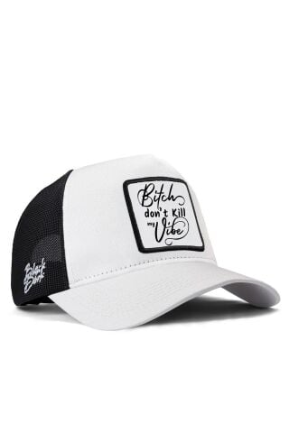 Blackbörk Don't Kill My Vibe Logolu Beyaz-Siyah Trucker Şapka