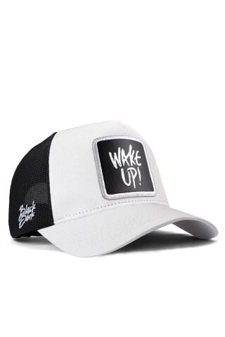 Blackbörk Wake Up Logolu Beyaz-Siyah Trucker Şapka
