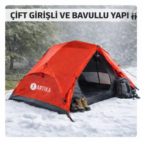 çift girişli 2 kişilik kamp çadırı bagaj alanlı
