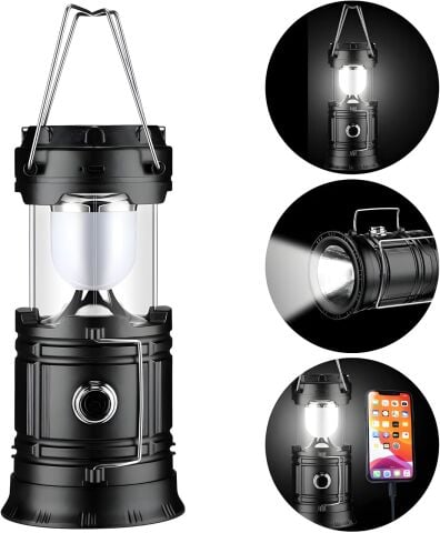 Tagon 20W Solar İki Fonksiyonlu Siyah Kamp Feneri