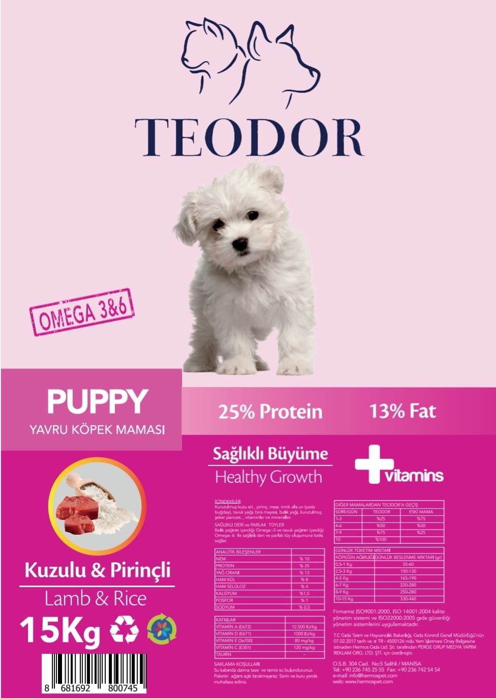 TEODOR Puppy Kuzu-Pirinçli Yavru Köpek Maması