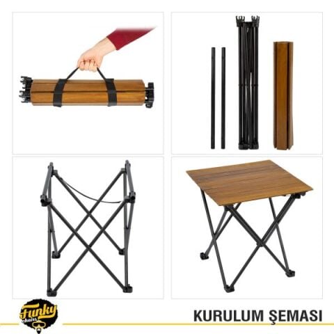 Funky Chairs Elegance Ceviz Desen Katlanabilir Kamp ve Piknik Masası