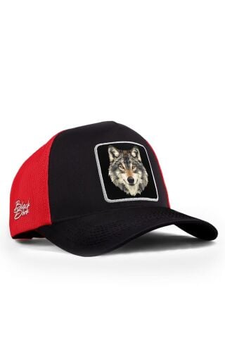Kurt Logolu Kırmızı Siyah Premium Trucker Şapka