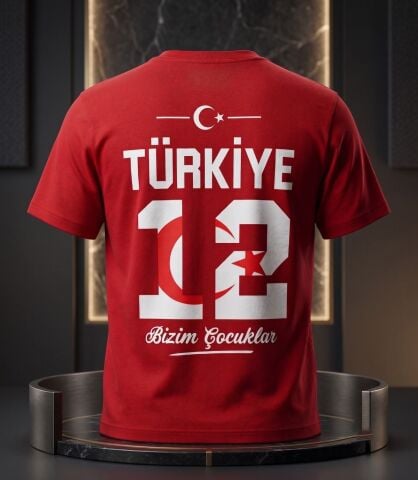 Türkiye 12 Numara Taraftar Tişörtü – %100 Pamuk Kırmızı Milli Takım Tişörtü