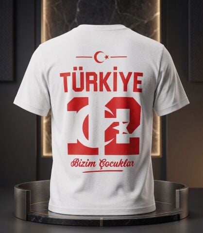 Türkiye 12 Numara Taraftar Tişörtü – %100 Pamuk Beyaz Milli Takım Tişörtü