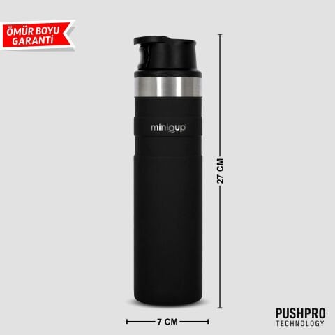 MiniQup Push Pro 600 ml Mat Siyah Termos
