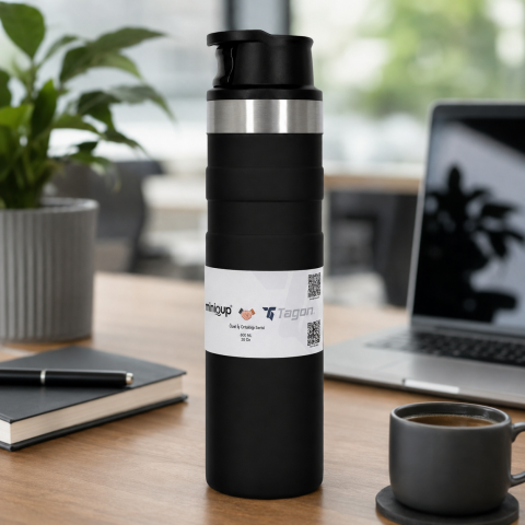MiniQup Push Pro 600 ml Mat Siyah Termos