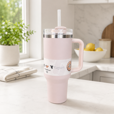 MiniQup Sipstraw 900 ML Mat Pudra Pembe Pipetli Paslanmaz Çelik Termos