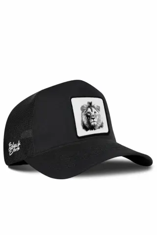 Beyaz Aslan Logolu Siyah Trucker Şapka