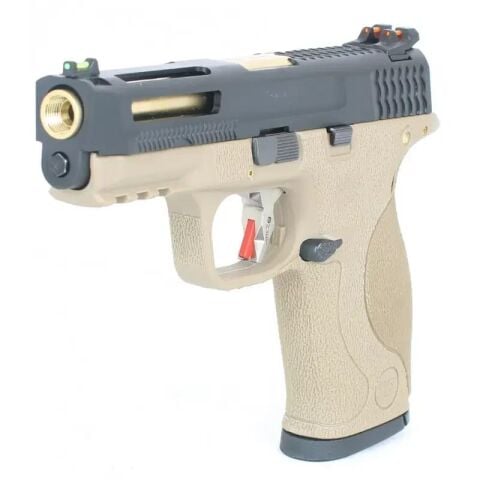 WE MP Tan Black Slide Gold Barrel E-Force Big Bird Airsoft Tabanca
