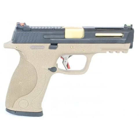 WE MP Tan Black Slide Gold Barrel E-Force Big Bird Airsoft Tabanca