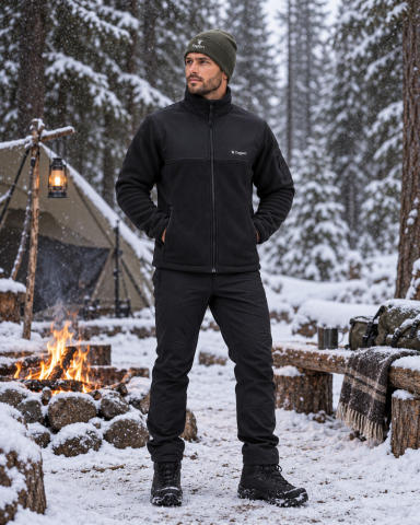Tagon Siyah Erkek Outdoor Polar Ceket | Anti-Pilling Fermuarlı Polar