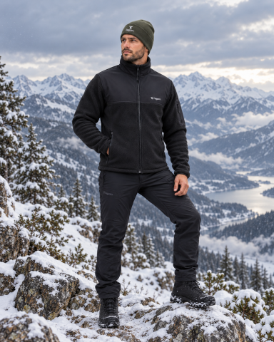 Tagon Siyah Erkek Outdoor Polar Ceket | Anti-Pilling Fermuarlı Polar