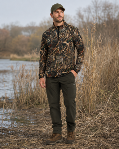 Saz Desen Yarım Fermuarlı Avcı Sweatshirt | Erkek Outdoor Kamuflaj Üst