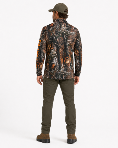 Turuncu Detaylı Orman Desen Yarım Fermuarlı Avcı Çulluk Sweatshirt | Outdoor Kamuflaj Üst