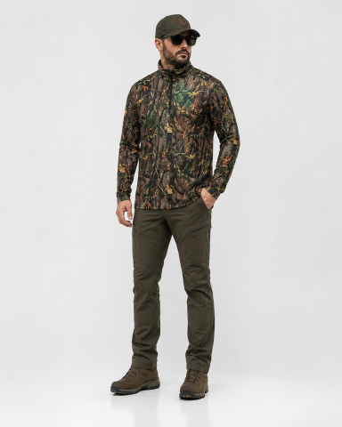 Meşe Orman Desen Yarım Fermuarlı Avcı Sweatshirt | Outdoor Kamuflaj Üst Giyim