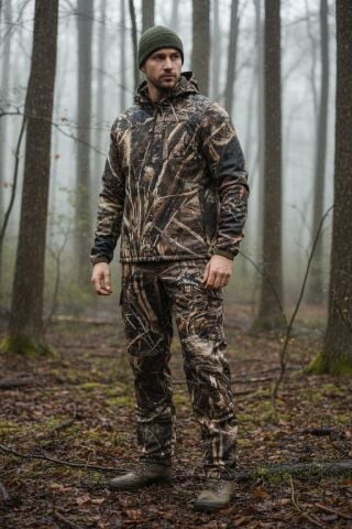 Tagon Softshell (Su Geçirmez) Saz Desen Polarlı Kamuflaj Takım