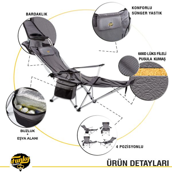 FUNKY CHAIRS Lazy 2 Pozisyonlu Yatabilen Kamp Sandalyesi