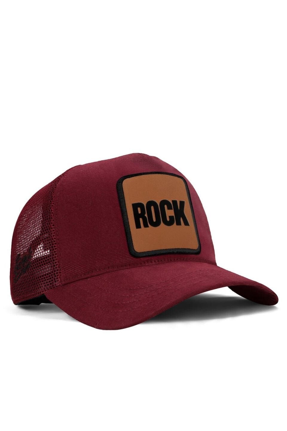 Rock Logolu Bordo Trucker Şapka