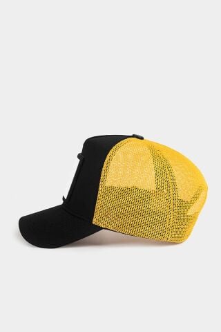 Konfor Kazanı Logolu Siyah-Sarı Trucker Şapka