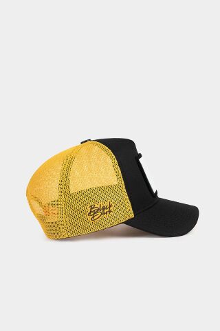 Konfor Kazanı Logolu Siyah-Sarı Trucker Şapka