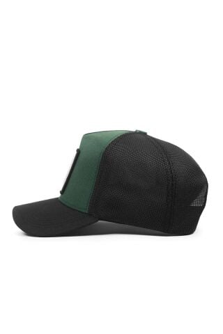 Kurt Logolu Cordura Siyah-Petrol Yeşili Trucker Şapka