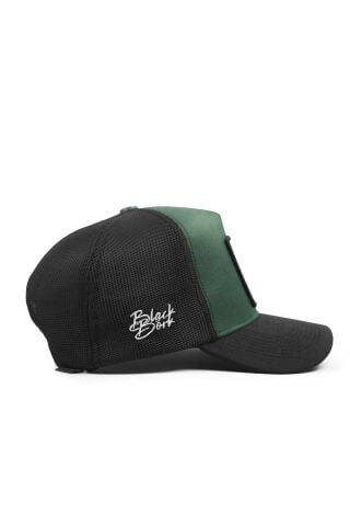 Kurt Logolu Cordura Siyah-Petrol Yeşili Trucker Şapka