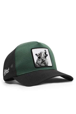 Kurt Logolu Cordura Siyah-Petrol Yeşili Trucker Şapka