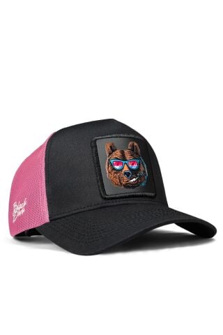 Ayı Logolu Siyah-Pembe Trucker Şapka