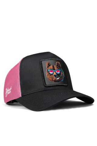 Ayı Logolu Siyah-Pembe Trucker Şapka