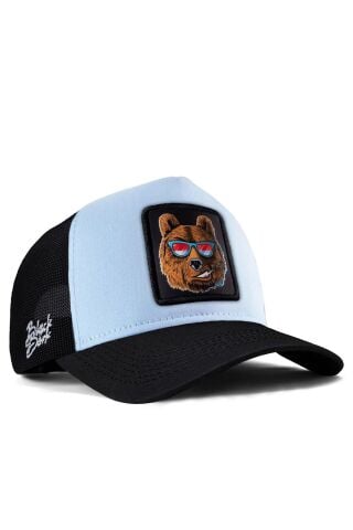 Ayı Logolu Siyah-Buz Mavi Trucker Şapka