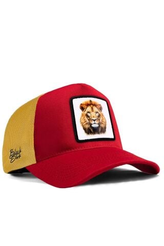 Aslan Logolu Kırmızı-Sarı Trucker Şapka