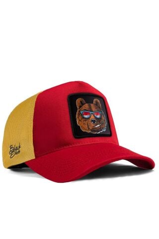 Ayı Logolu Kırmızı-Sarı Trucker Şapka