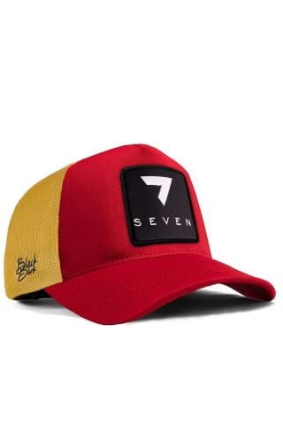 7 Numara Logolu Kırmızı-Sarı Trucker Şapka