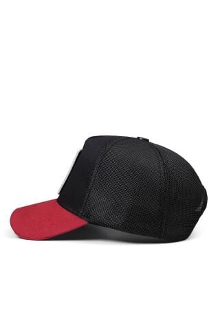 Aslan Logolu Kırmızı-Siyah Trucker Şapka
