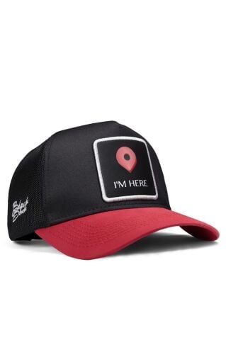 I'm Here Logolu Kırmızı-Siyah Trucker Şapka