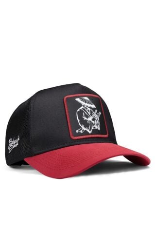 Samuray Logolu Kırmızı-Siyah Trucker Şapka