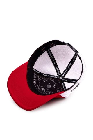Kaplan Logolu Kırmızı-Beyaz Trucker Şapka