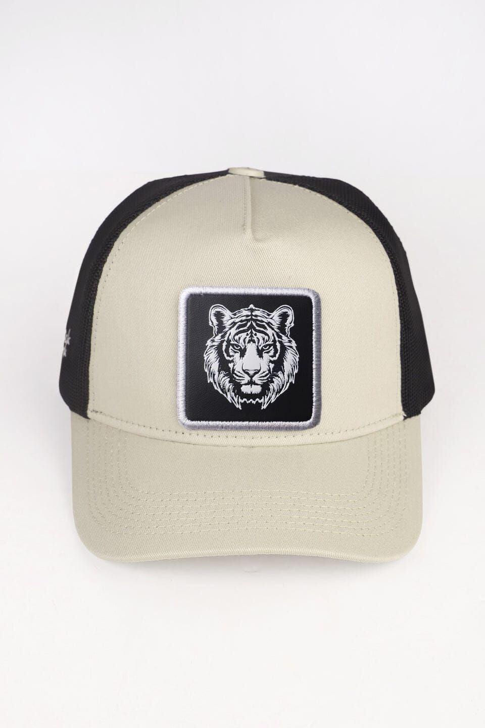 Kaplan Logolu Bej-Siyah Trucker Şapka