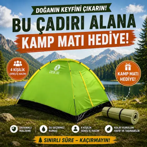 4 Kişilik Çadır Alana Kamp Matı Hediye!